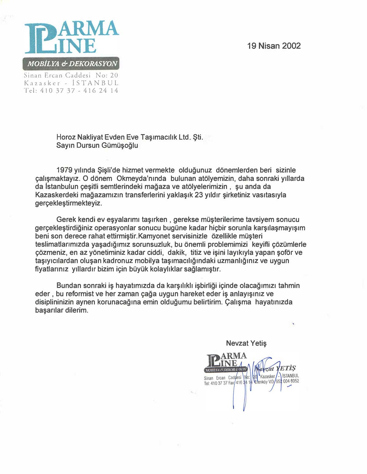 Horoz Nakliyat referans mektubu 4