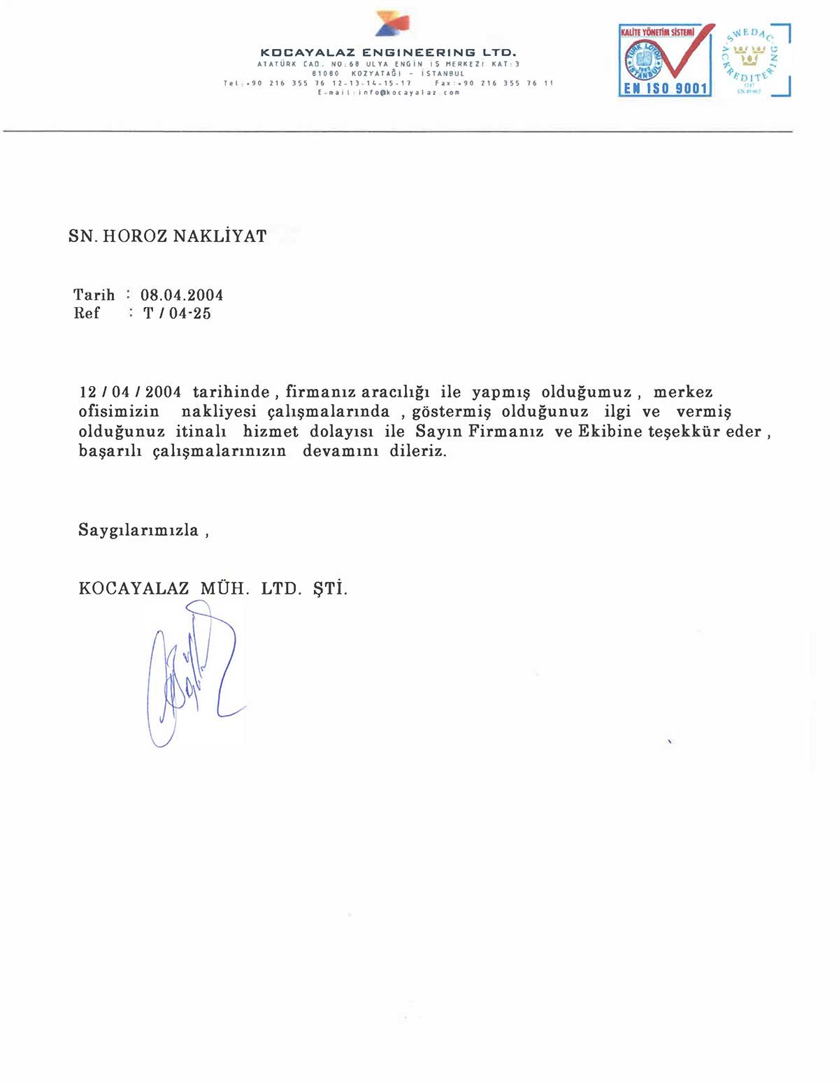 Horoz Nakliyat referans mektubu 7