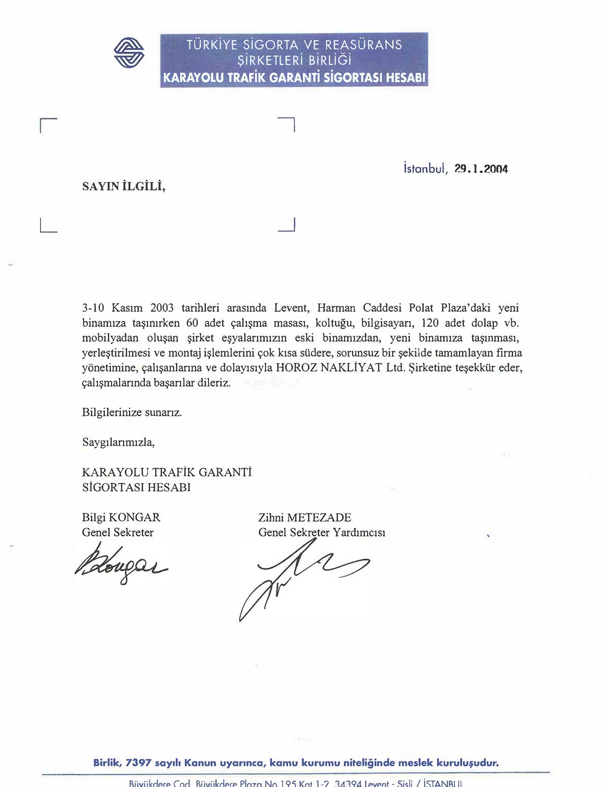 Horoz Nakliyat referans mektubu 8