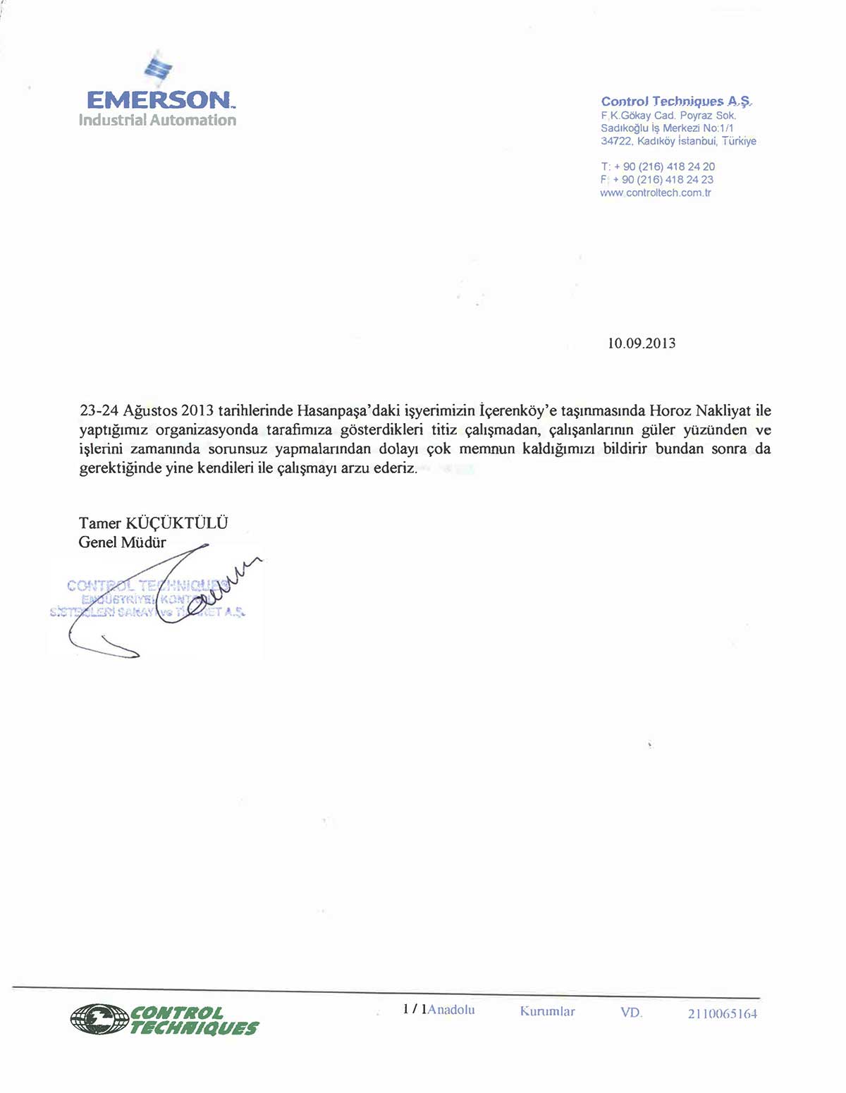 Horoz Nakliyat referans mektubu 17