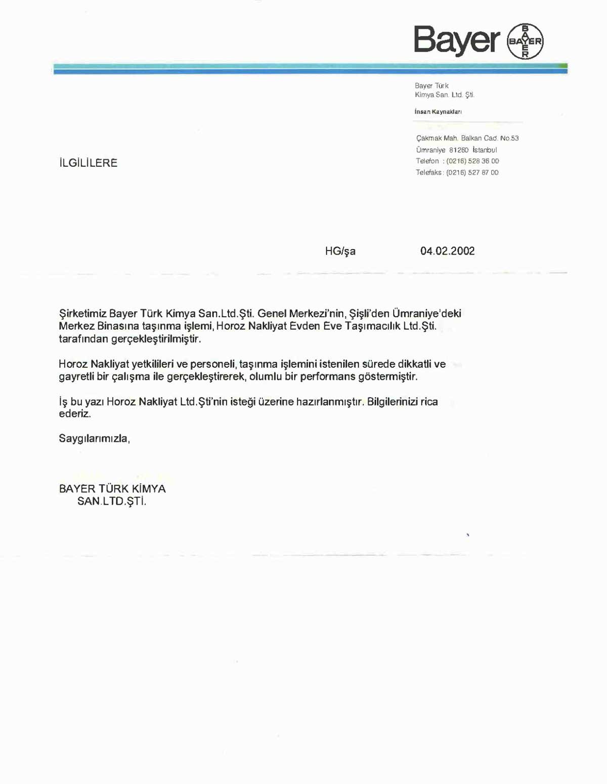 Horoz Nakliyat referans mektubu 18