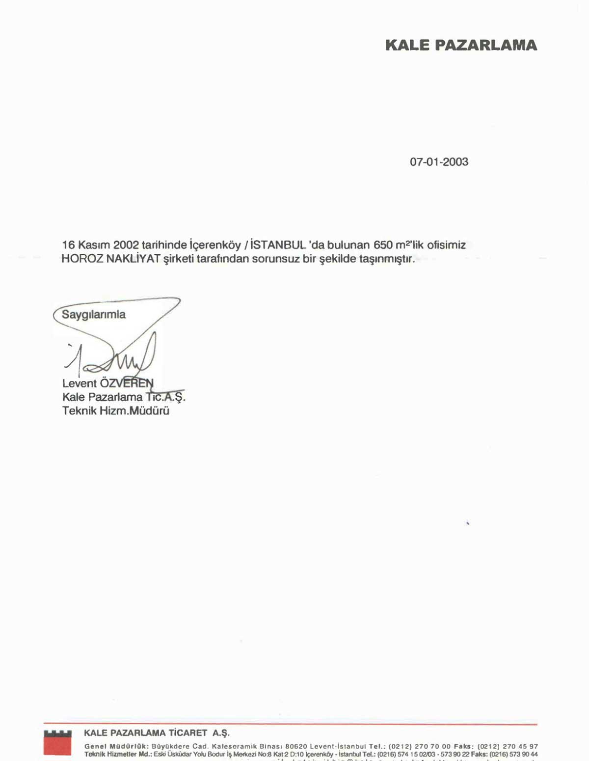 Horoz Nakliyat referans mektubu 21