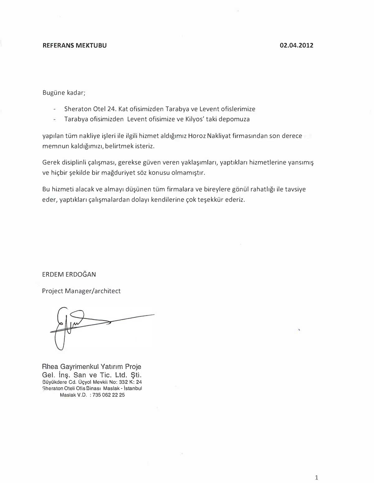 Horoz Nakliyat referans mektubu 25