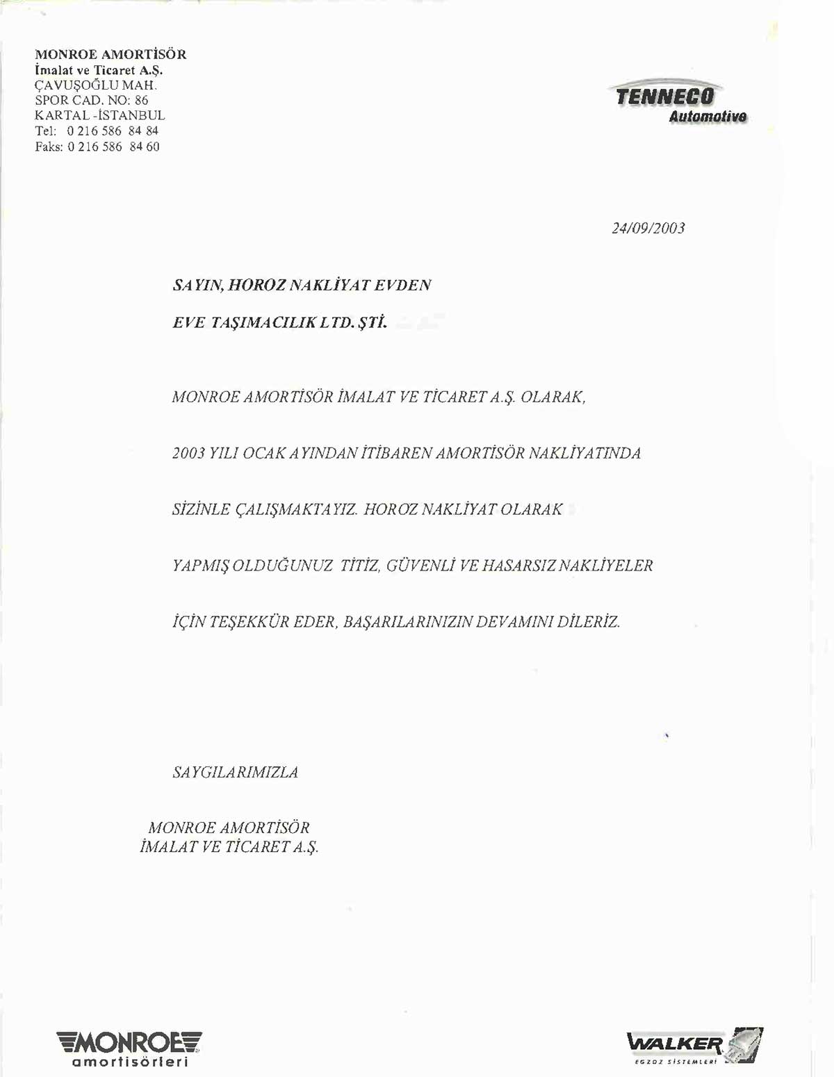 Horoz Nakliyat referans mektubu 26