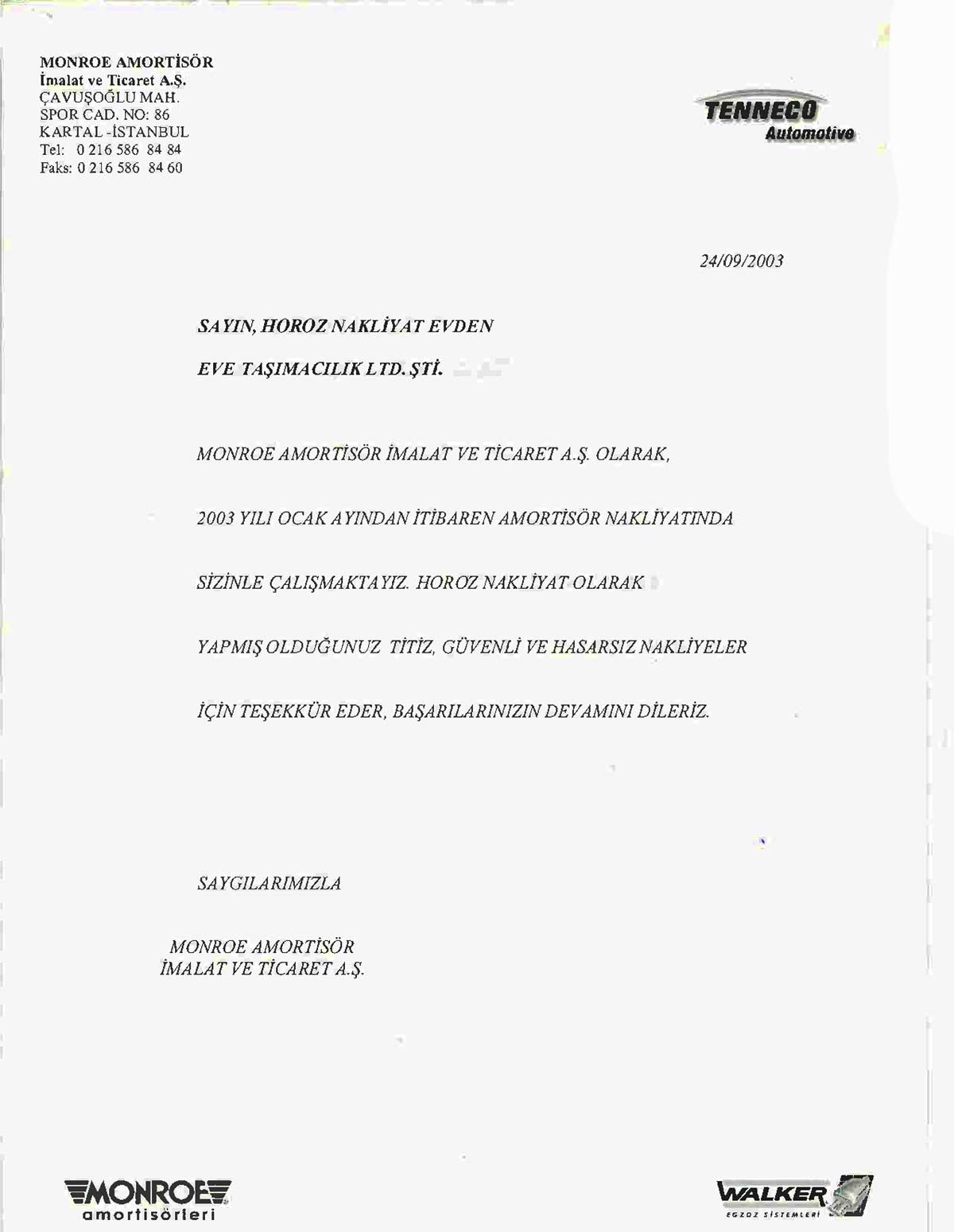 Horoz Nakliyat referans mektubu 27