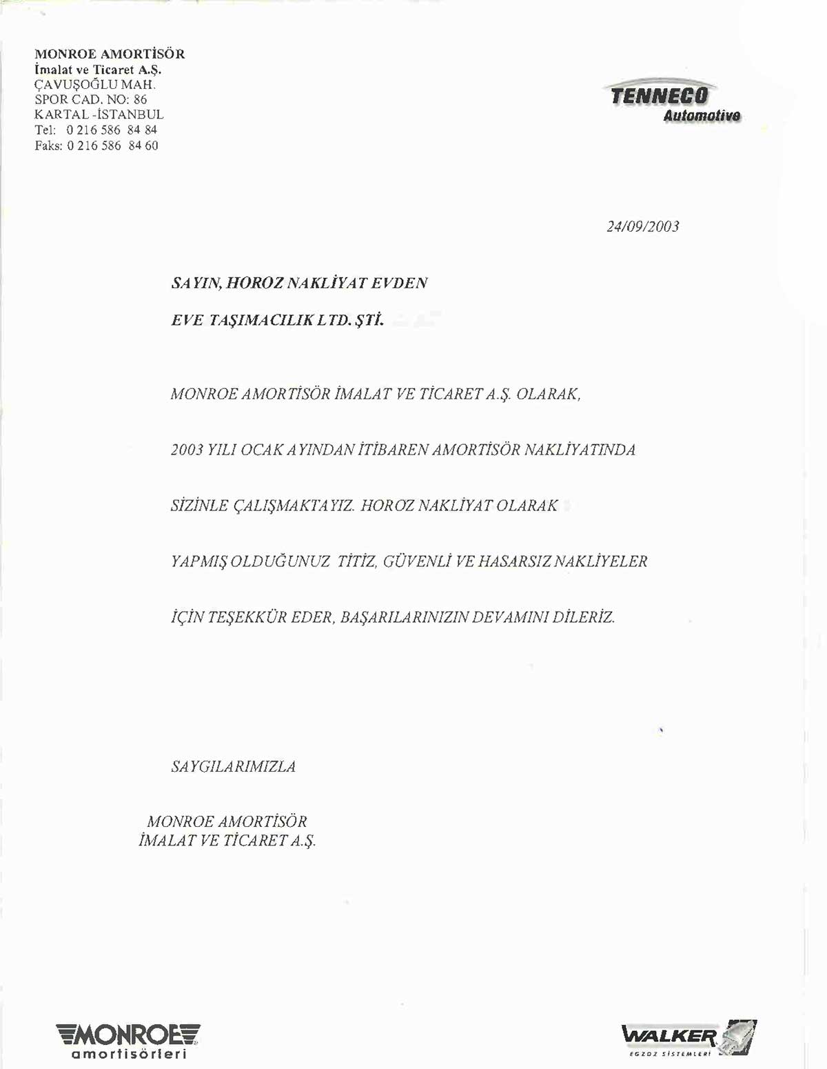 Horoz Nakliyat referans mektubu 28