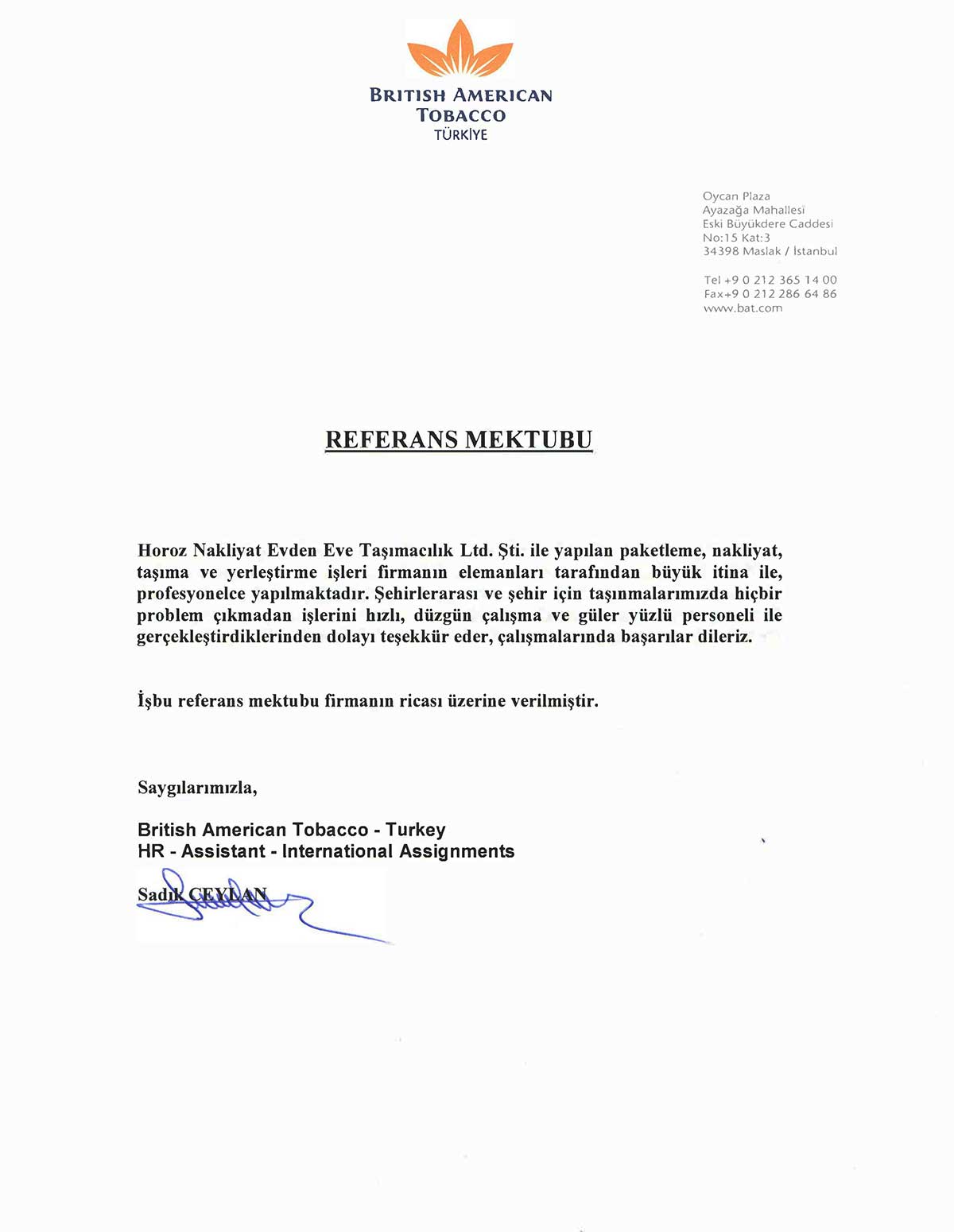 Horoz Nakliyat referans mektubu 32